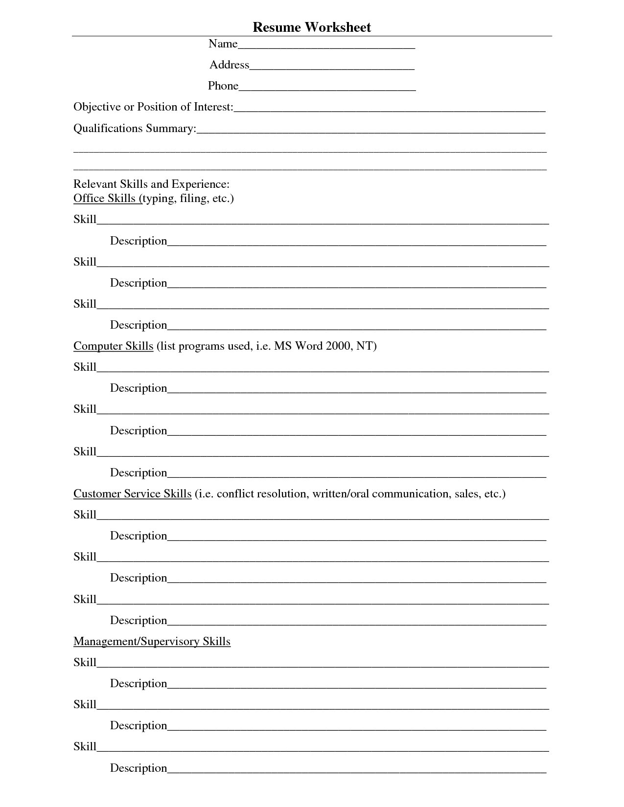 Best Ideas Of Marvelous Decoration Resume Worksheet For High School And Resume Worksheet For High School Students