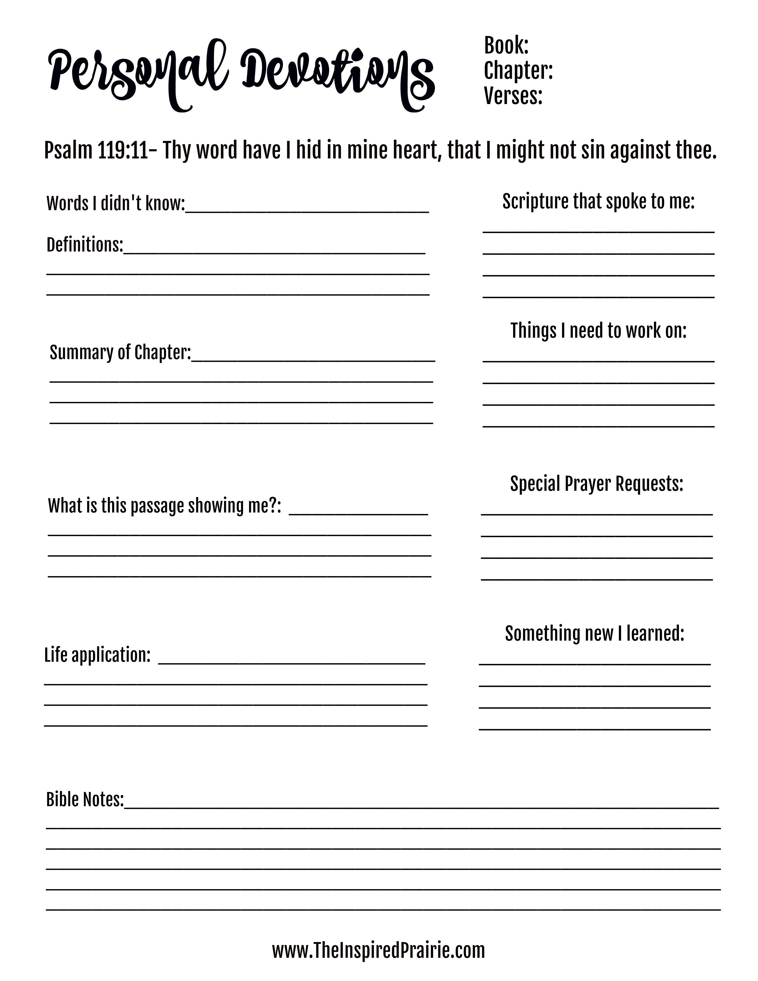 Bible Devotion Worksheets  The Inspired Prairie Within Bible Worksheets For Adults