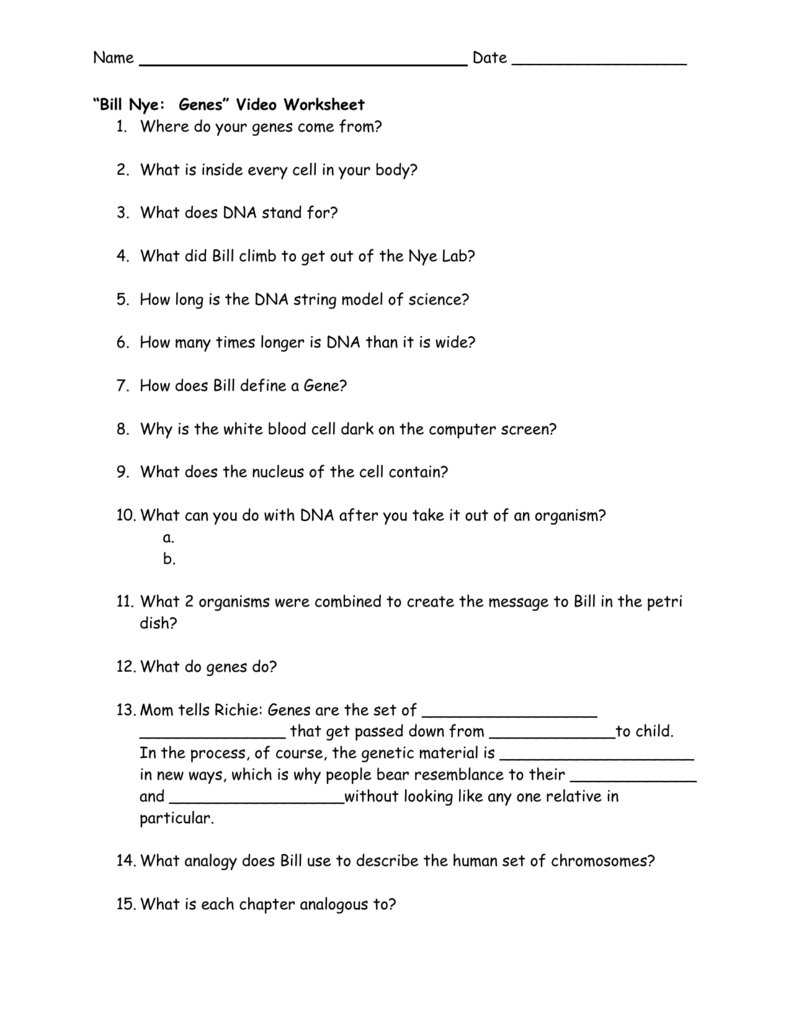 Bill Nye Genes Video Worksheet Answers  Soccerphysicsonline Along With Bill Nye Phases Of Matter Worksheet
