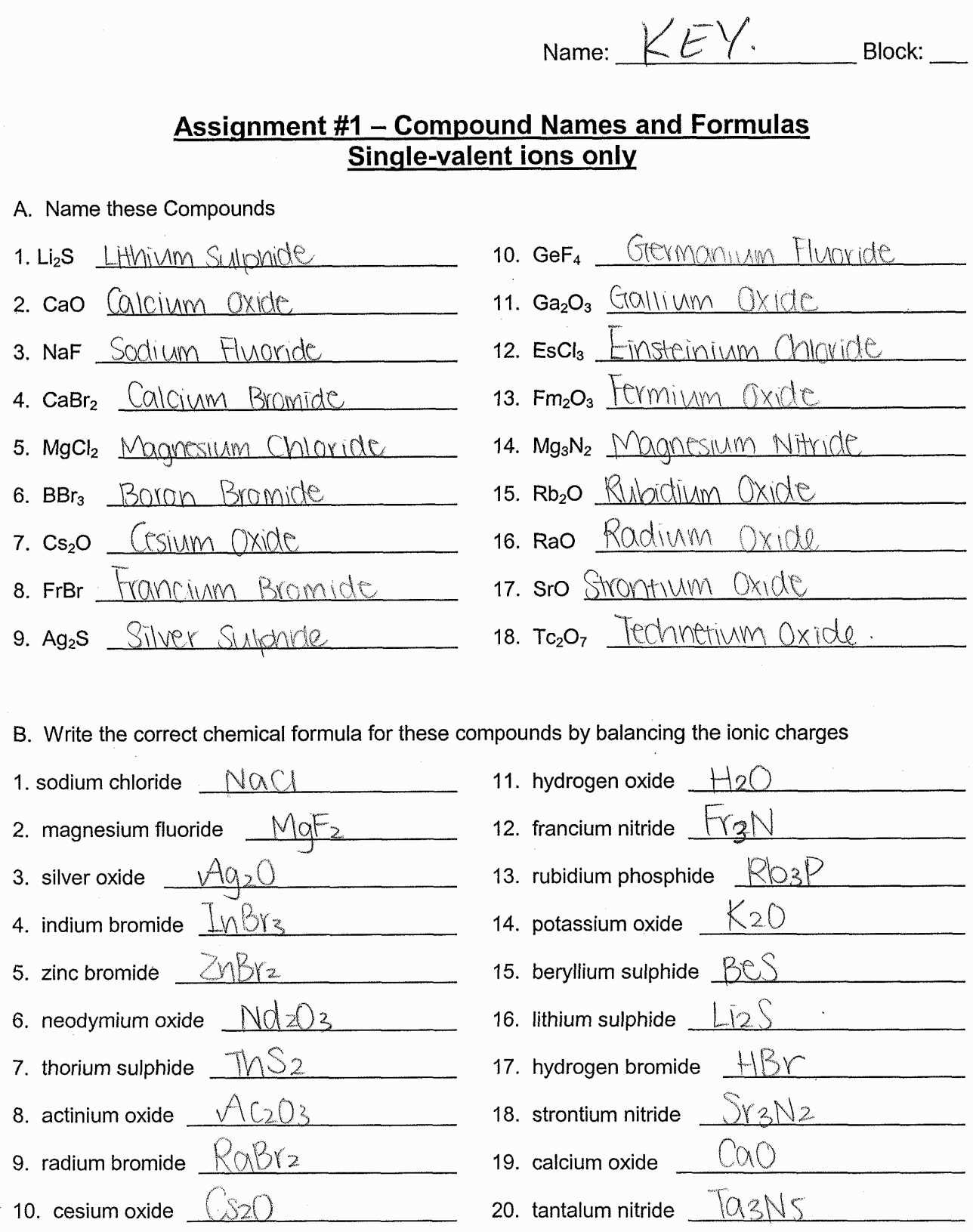 Binary Ionic Compounds Worksheet Answers Multiplication Worksheets Also Writing And Naming Binary Compounds Worksheet Answer Key