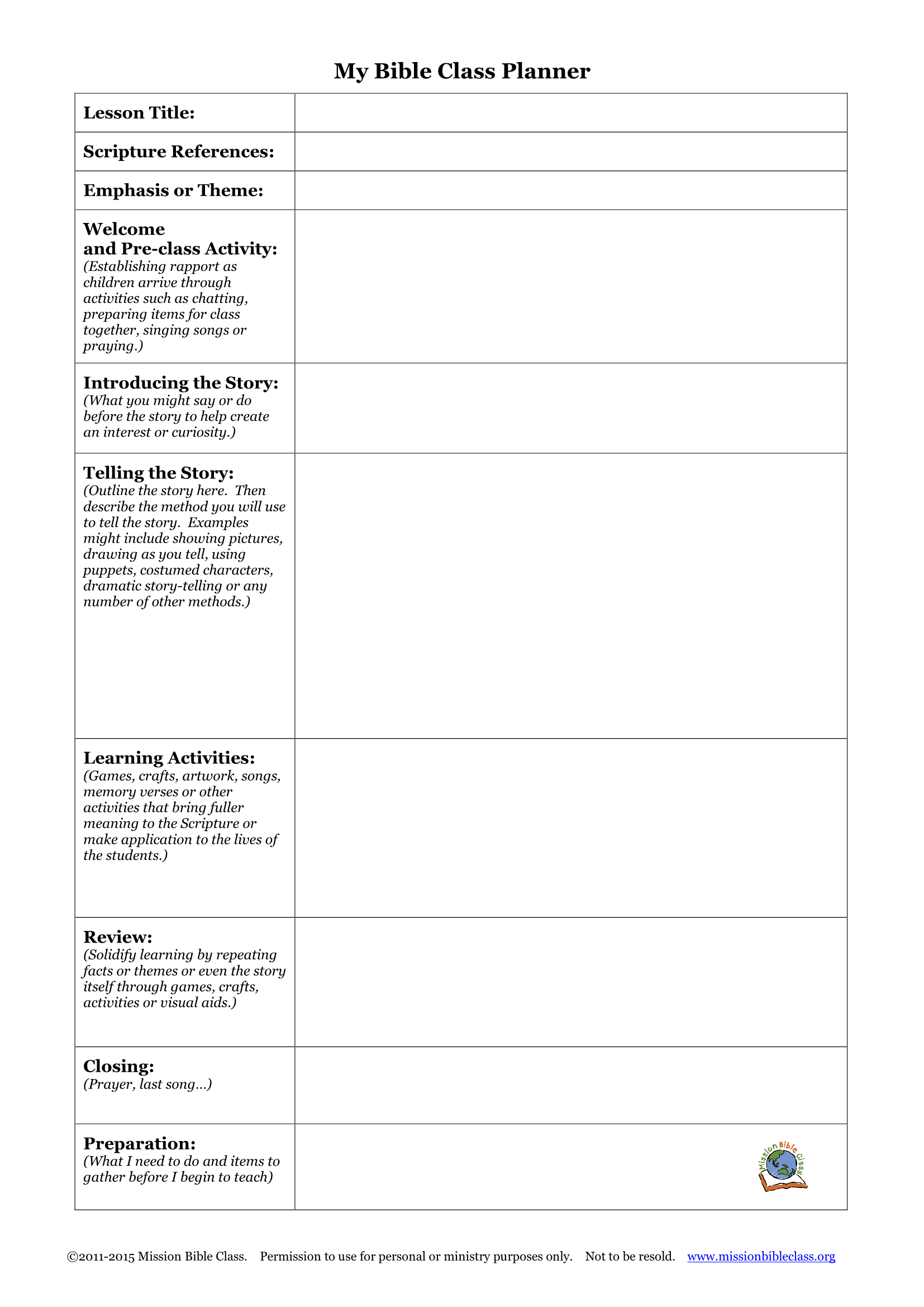 Blank Lesson Plan Templates To Print – Mission Bible Class Also Middle School Bible Study Worksheets