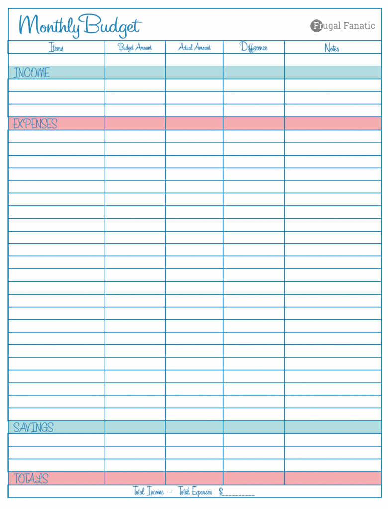 Blank Monthly Budget Worksheet  Frugal Fanatic Inside Free Monthly Budget Worksheet