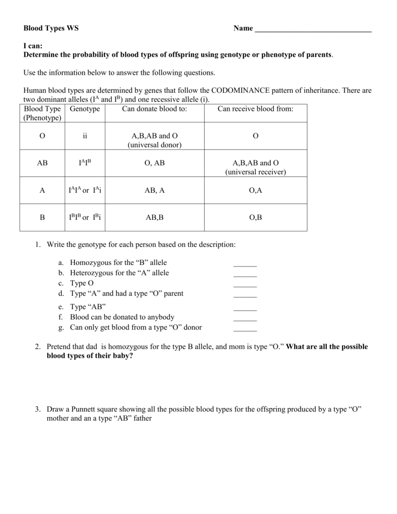 Blood Type Worksheet As Well As Multiple Alleles Blood Type Worksheet Answers