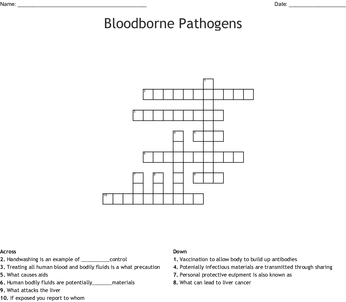Bloodborne Pathogens Crossword  Wordmint In Bloodborne Pathogens Worksheet