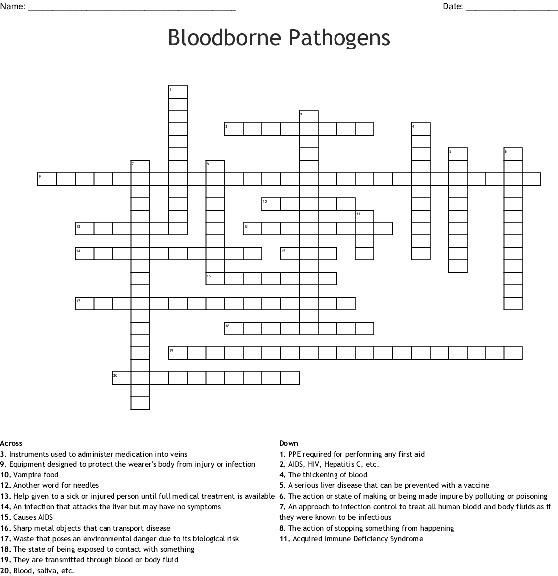 Bloodborne Pathogens Crossword  Wordmint Pertaining To Bloodborne Pathogens Worksheet