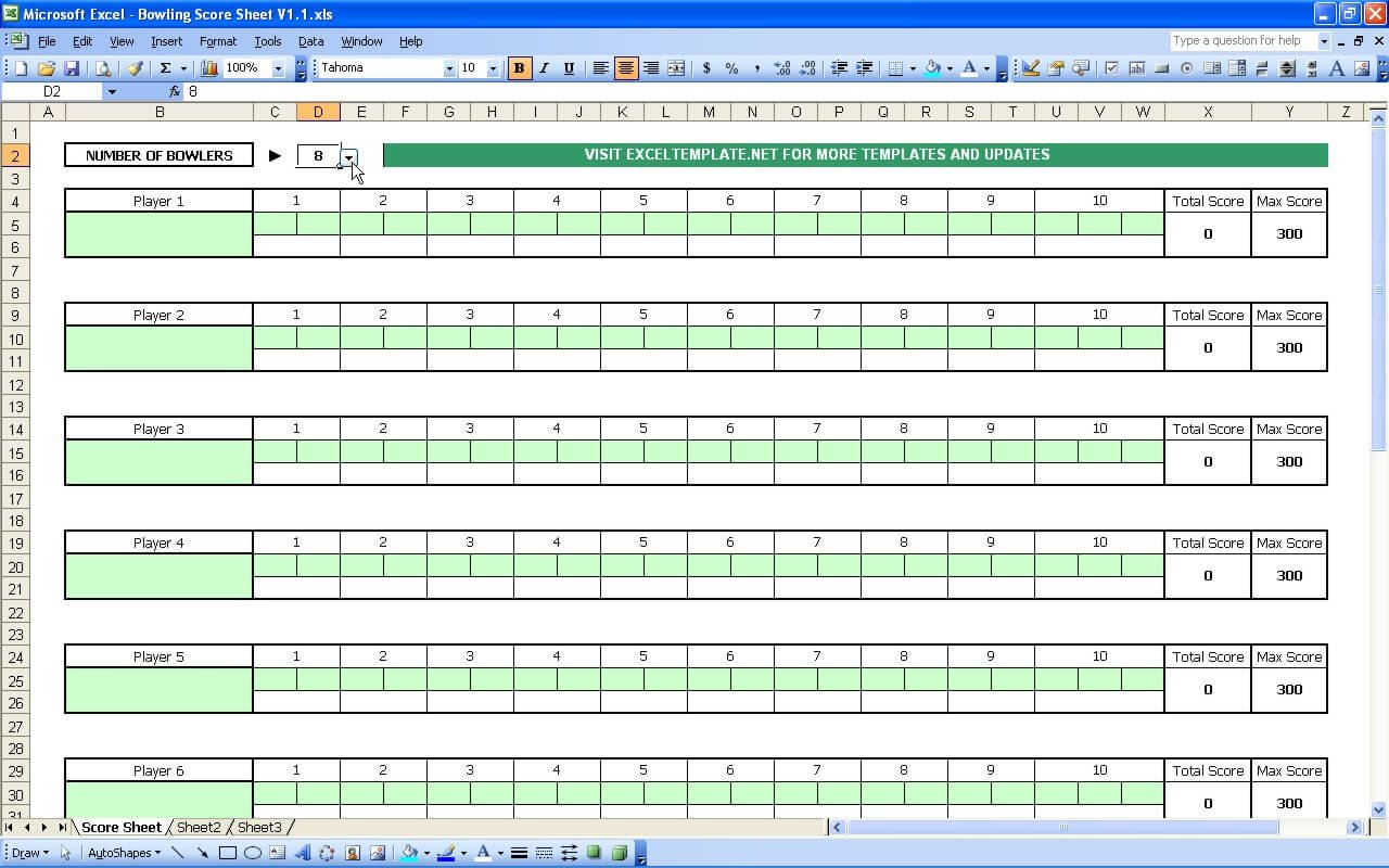 Bowling Score Sheet » Exceltemplate.net Or Bowling Spreadsheet