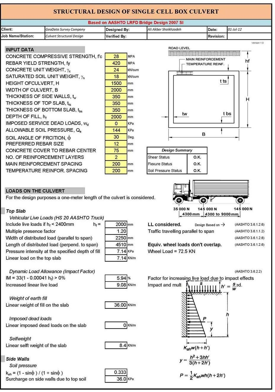 Box Culvert Design Spreadsheet   شيتات اكسل   Excel Spreadsheets ... Regarding Mechanical Engineering Excel Spreadsheets