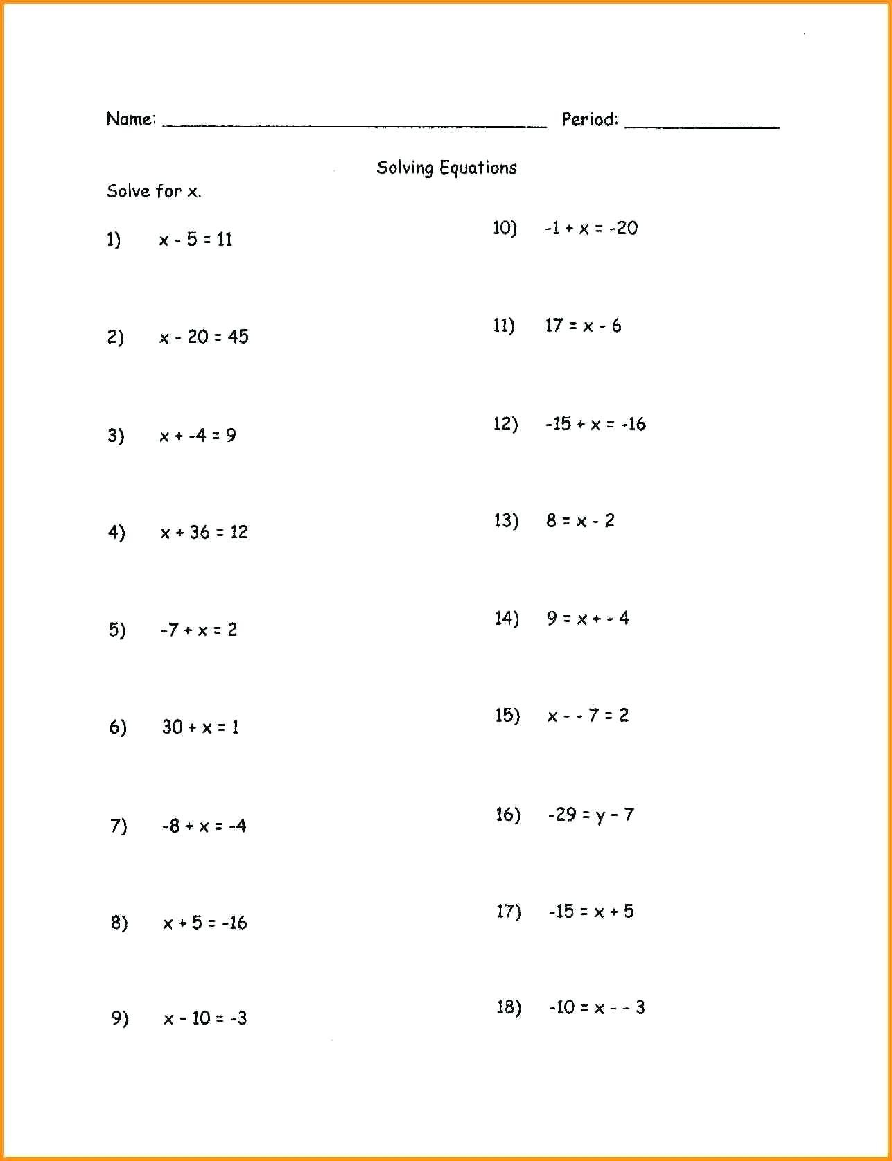 Brilliant Ideas Of Solving Two Step Equations Worksheet 8Th Grade For Solving 2 Step Equations Worksheet