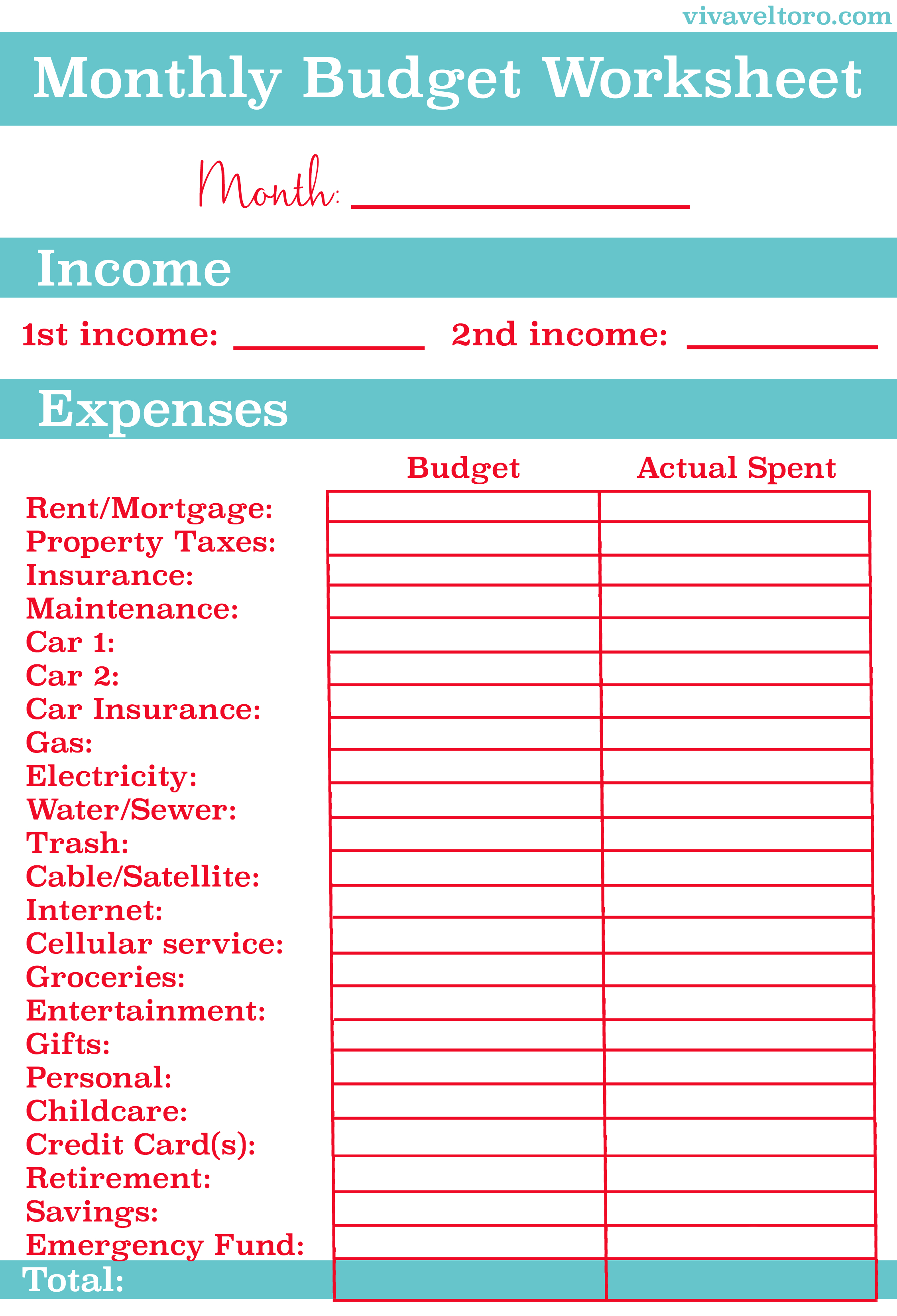 Budget Sheets Printable Monthly Household Spreadsheet Free Personal Throughout Home Budget Worksheet Pdf