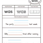 Build Sentences Using Sight Word Was  Myteachingstation Along With Sentence Building Worksheets For Kindergarten
