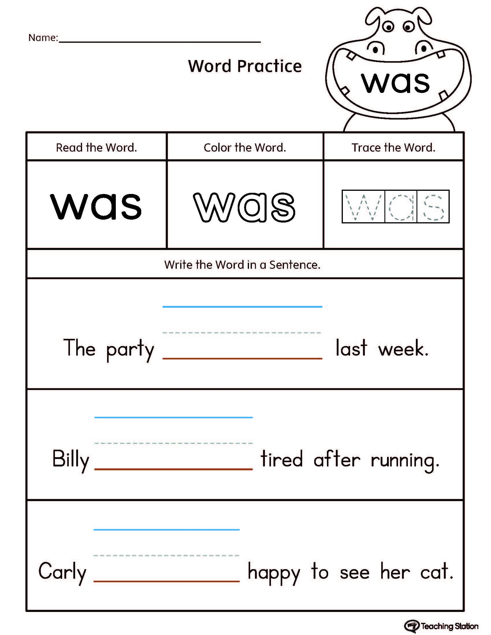 Build Sentences Using Sight Word Was  Myteachingstation Along With Sentence Building Worksheets For Kindergarten