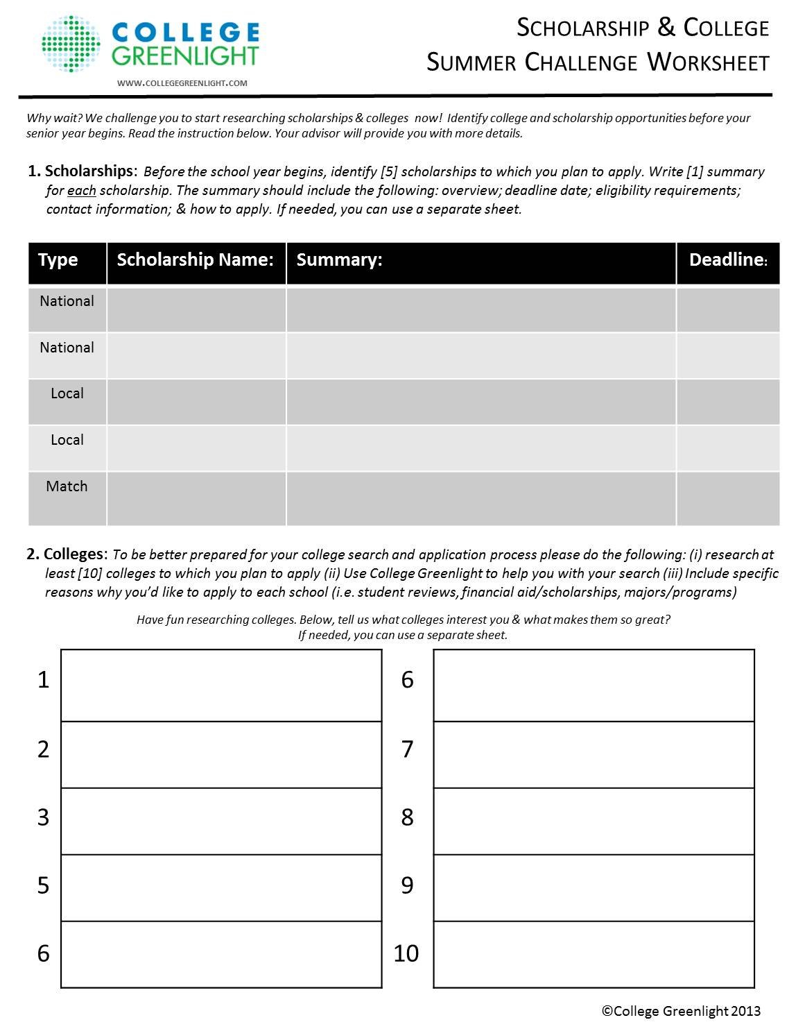 Build Your College And Scholarship List With This Helpful Worksheet Throughout College Research Worksheet