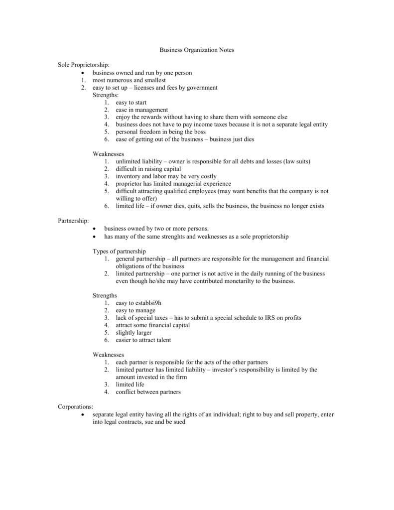 Business Organization Notes Within Chapter 8 Business Organizations Worksheet Answers
