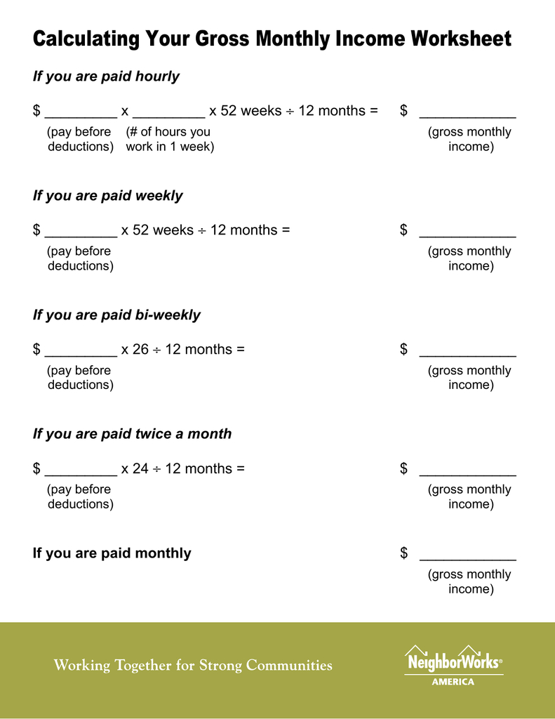 Calculating Your Gross Monthly Income Worksheet Together With Monthly Income Worksheet