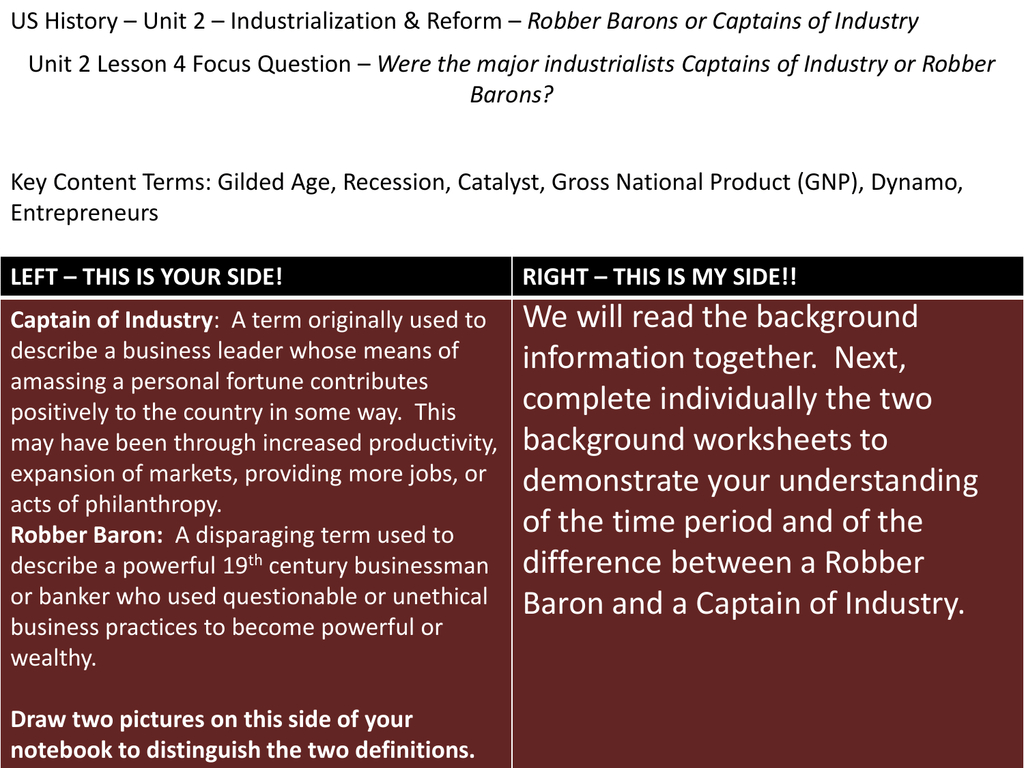 Captain Of Industry Or Robber Baron For Captains Of Industry Or Robber Barons Worksheet Answers