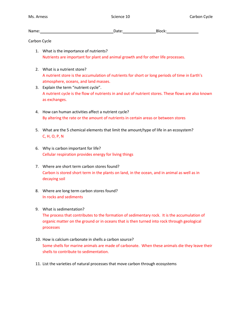 Carbon Cycle Answers With The Carbon Cycle Worksheet Answers