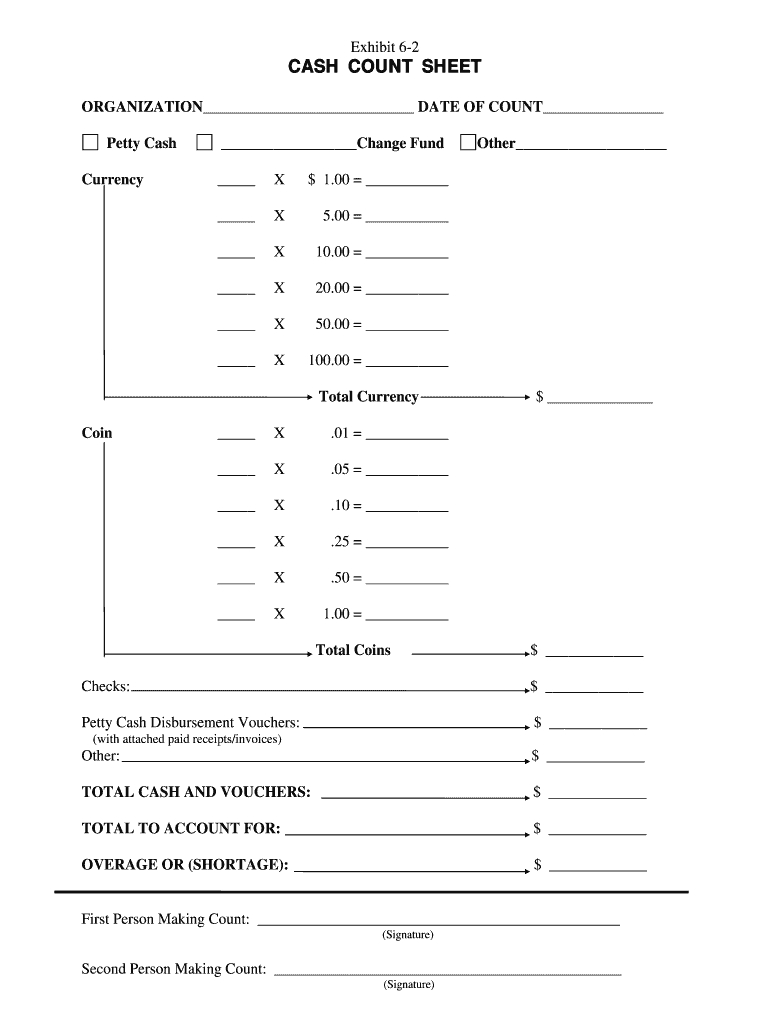 Cash Count Sheet Template  Fill Online Printable Fillable Blank For Cash Counting Worksheet