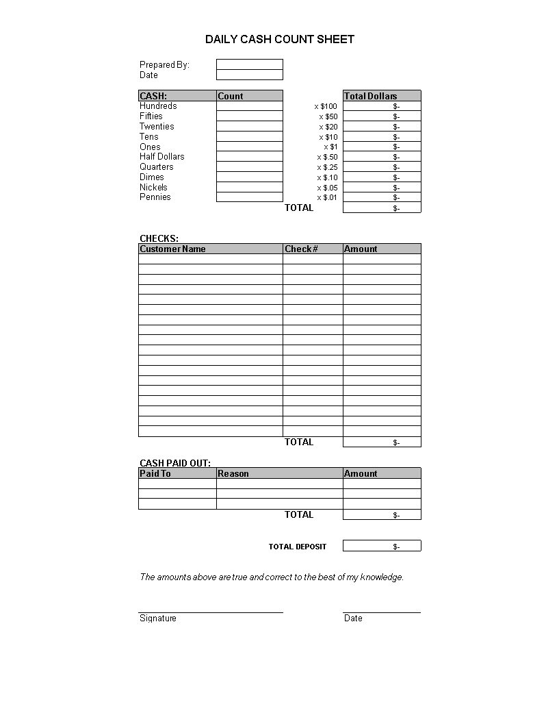 Cash Drawer Tally Sheet Template Cash Register Count Sheet Sauder 4 Within Cash Counting Worksheet