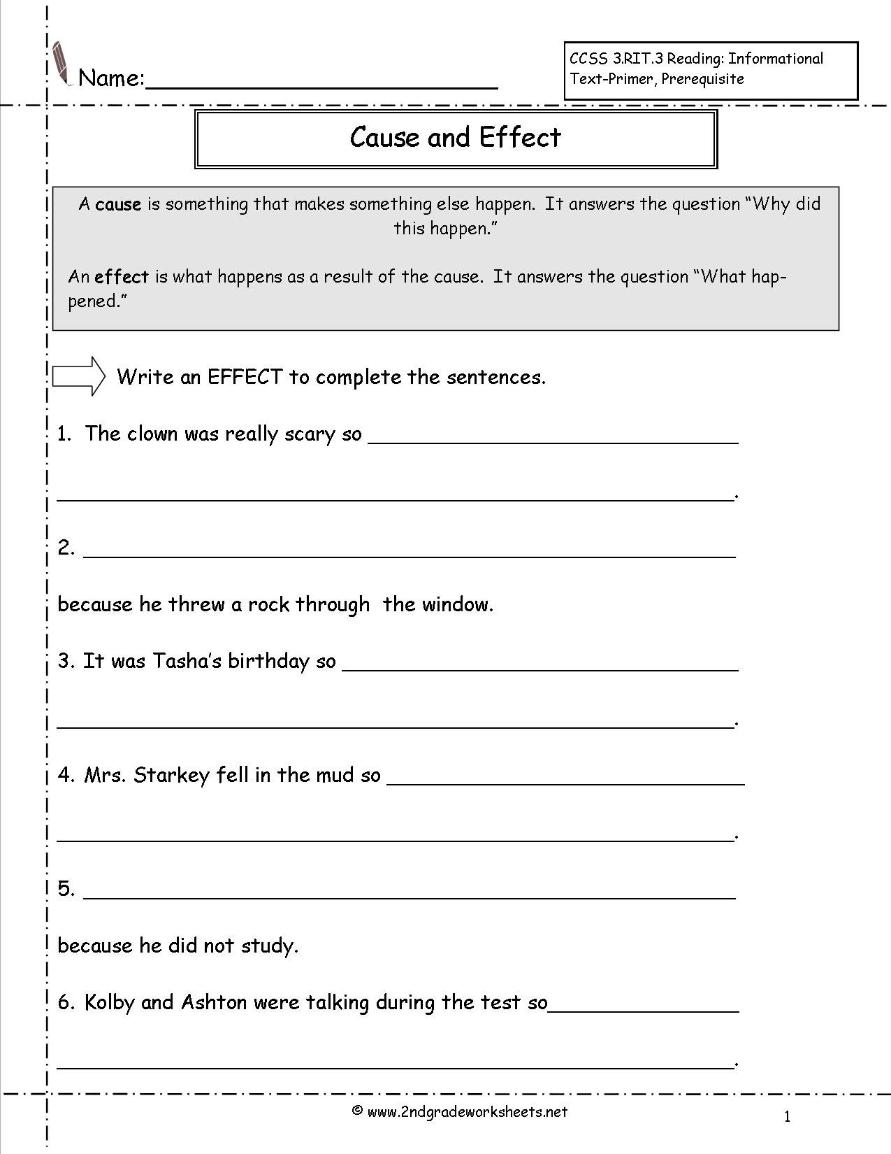Cause And Effect Worksheets In Cause And Effect Worksheets 3Rd Grade