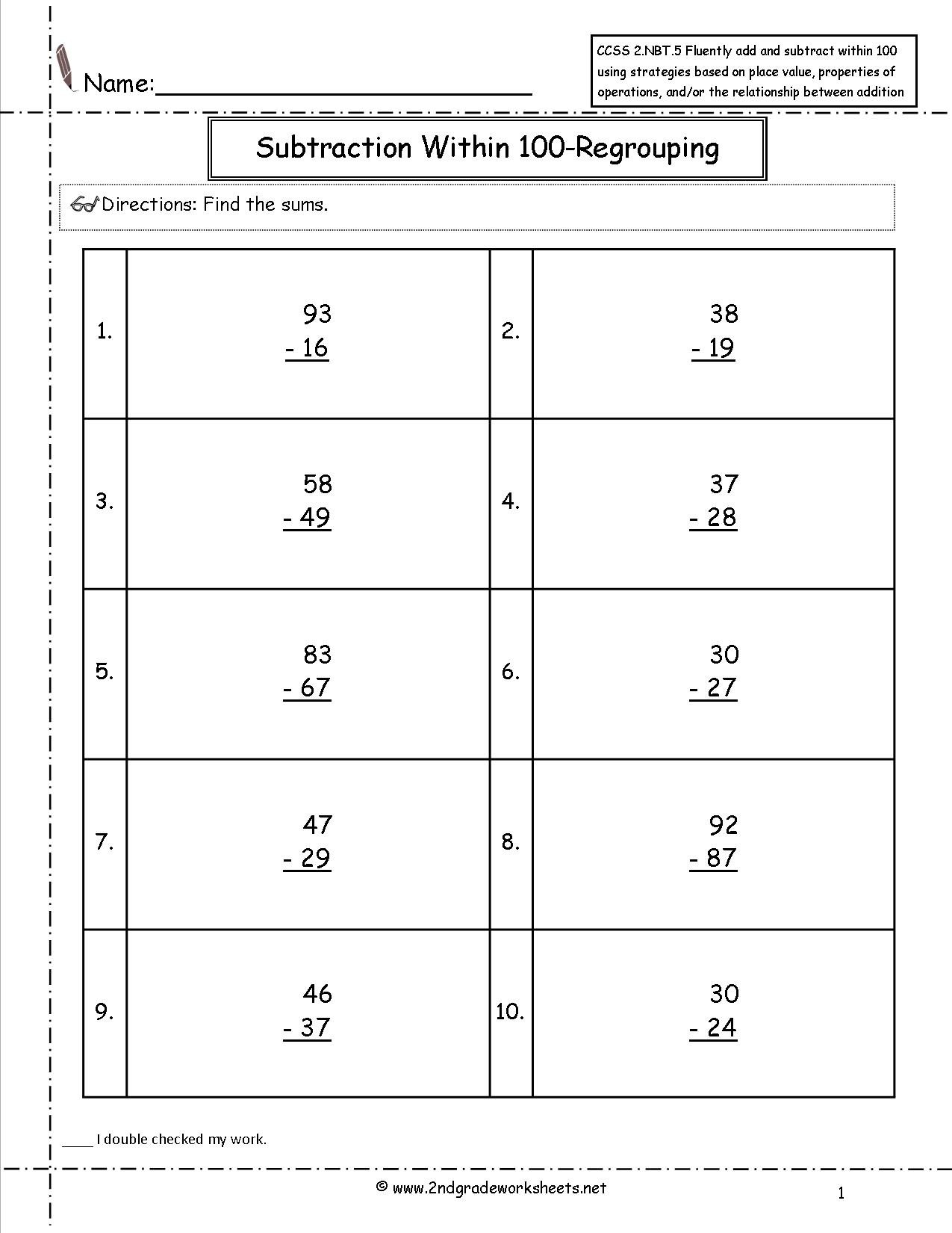 Ccss 2Nbt5 Worksheets Two Digit Addition And Subtraction Within Along With Properties Of Operations Worksheet