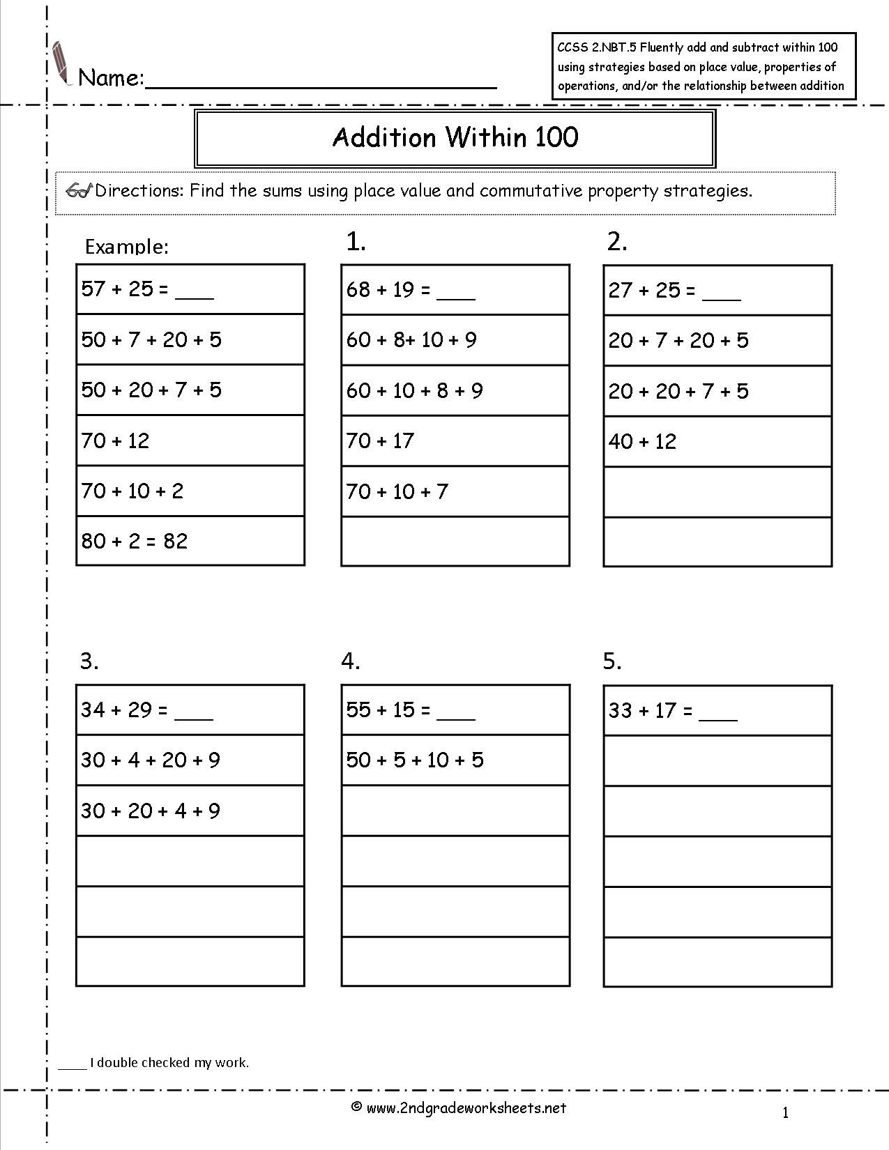 Ccss 2Nbt5 Worksheets Two Digit Addition And Subtraction Within Also Number And Operations In Base Ten Grade 4 Worksheets