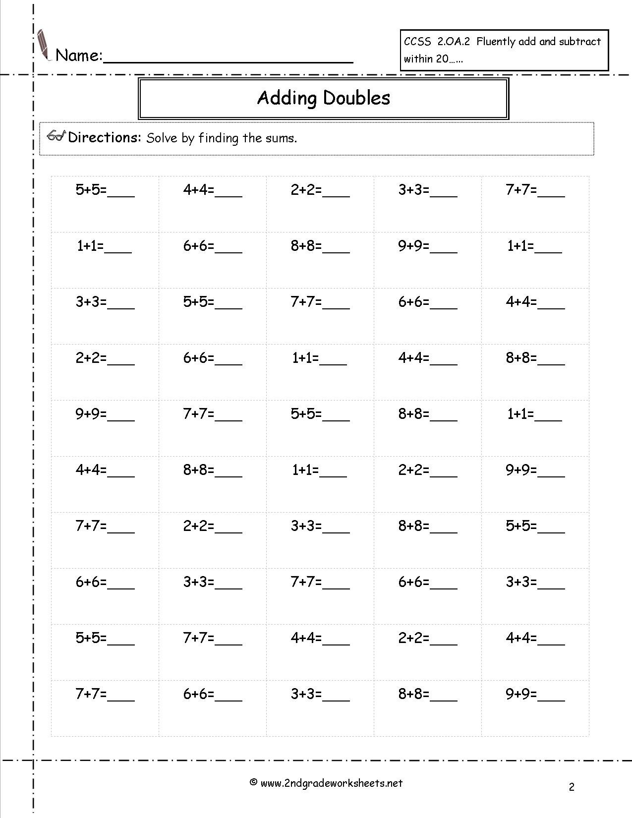 Ccss 2Oa2 Worksheets Addition And Subtraction Worksheets As Well As 2 Oa B 2 Worksheets