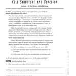 Cell Structure And Function Or Chapter 4 Cell Structure And Function Worksheet Answers