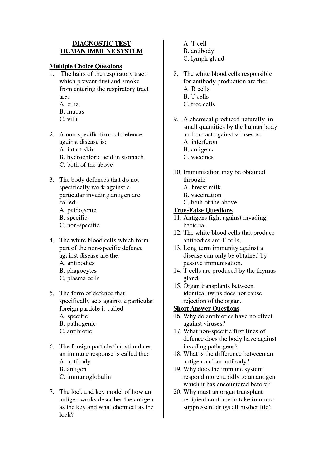Cells Of The Immune System Student Worksheet  Briefencounters Regarding Cells Of The Immune System Student Worksheet