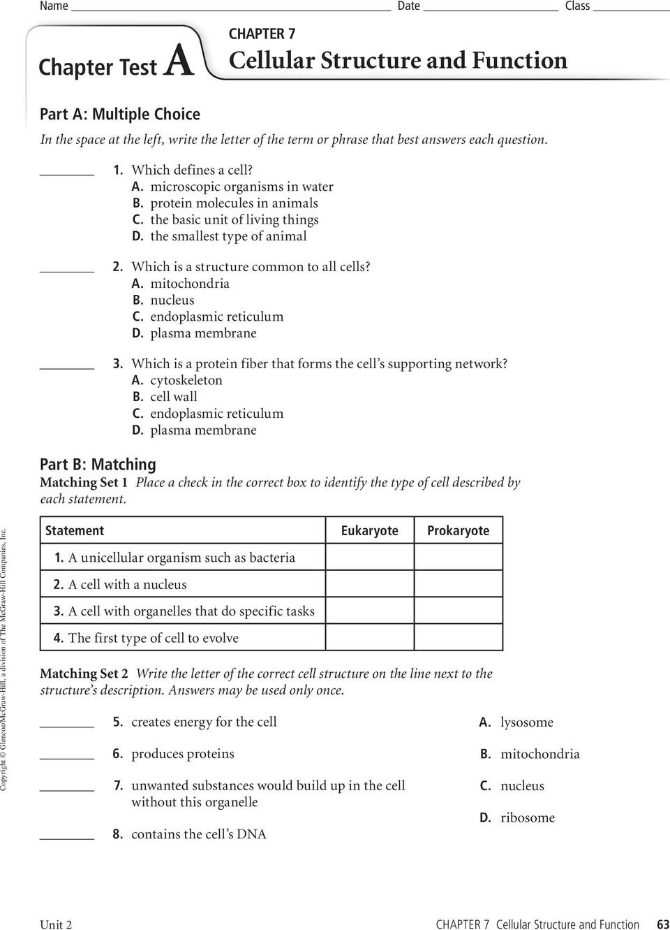 Cellular Structure And Function  Pdf In Lesson 7 2 Cell Structure Worksheet Answers