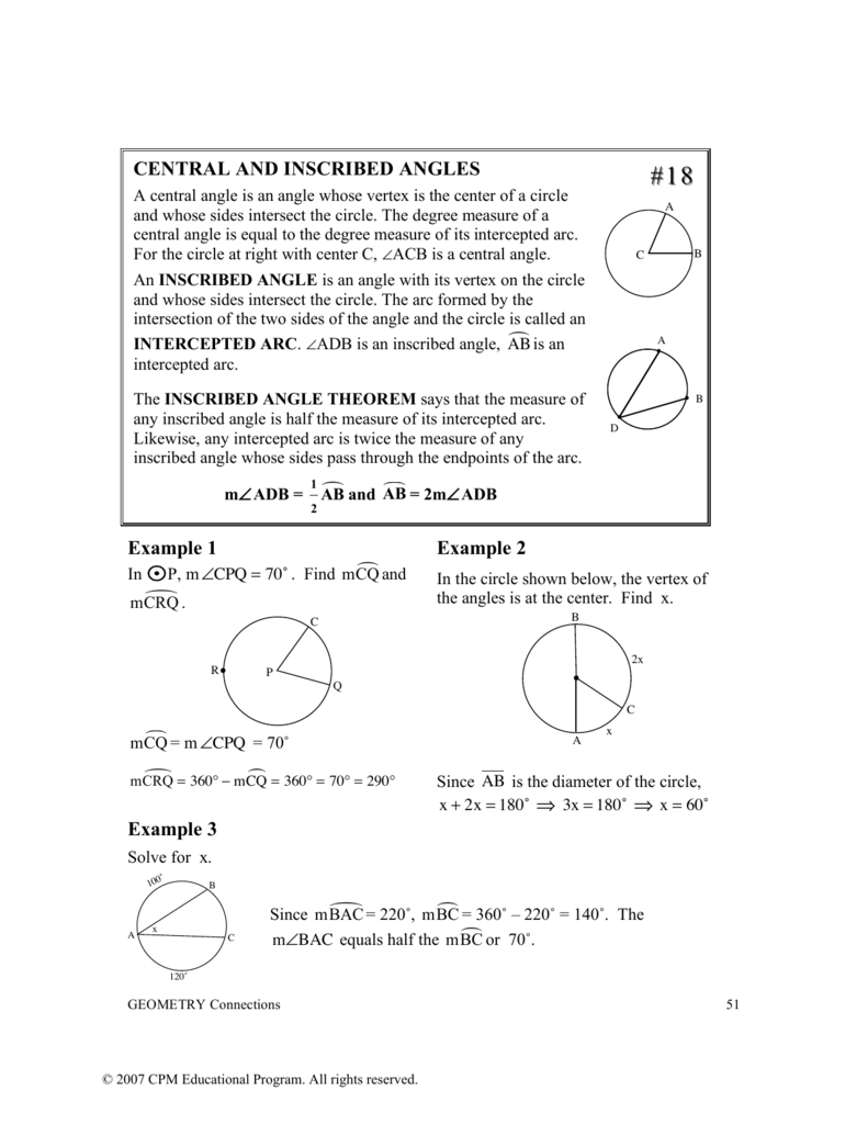 Central And Inscribed Angles For 9 4 Practice Worksheet Inscribed Angles