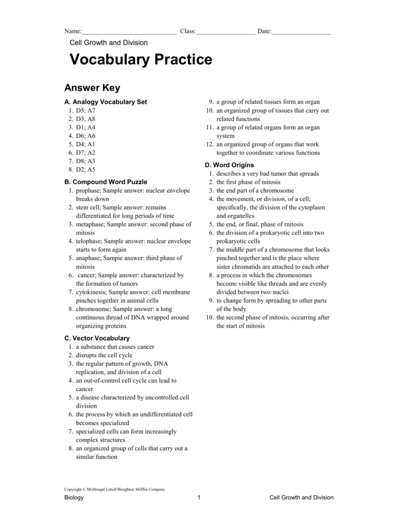 Ch 5 Vocab Practice Or Cancer Out Of Control Cells Worksheet Answer Key