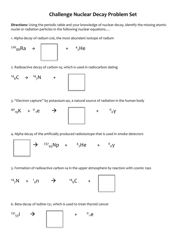 Challenge Nuclear Decay Worksheet And Nuclear Decay Worksheet Answers Chemistry