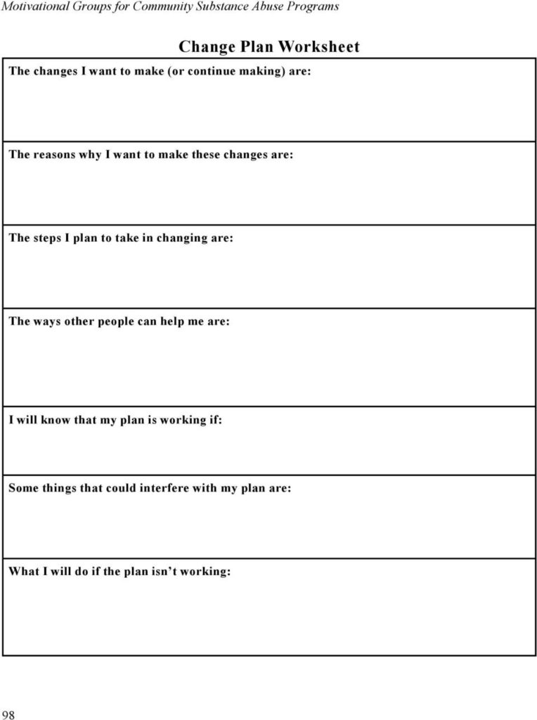 Change Plan Worksheet Pdf regarding Motivational Interviewing Stages Of ...