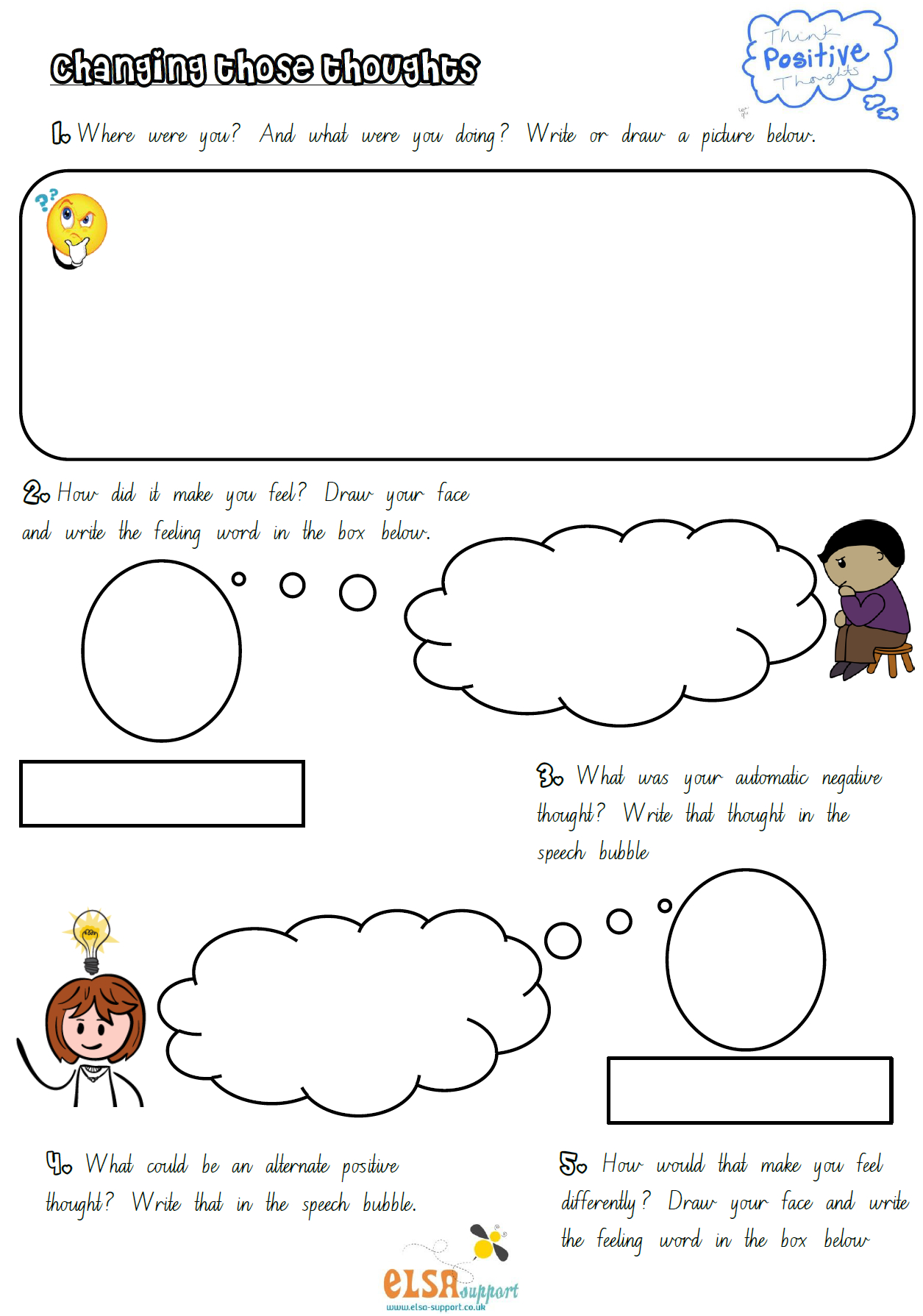 Change Those Thoughts  Elsa Support Within Positive Thinking Worksheets