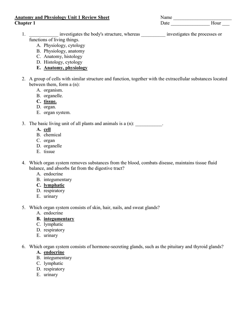 Chapter 1 Introduction To Human Anatomy And Physiology Worksheet For Chapter 1 Introduction To Human Anatomy And Physiology Worksheet Answers