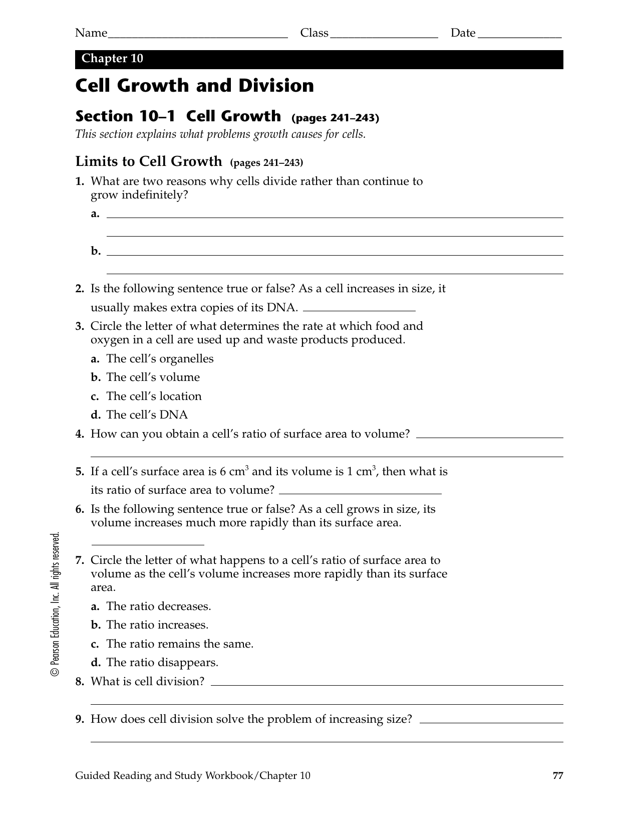 Chapter 10 Cell Growth And Division Se In Chapter 10 Cell Growth And Division Worksheet Answer Key