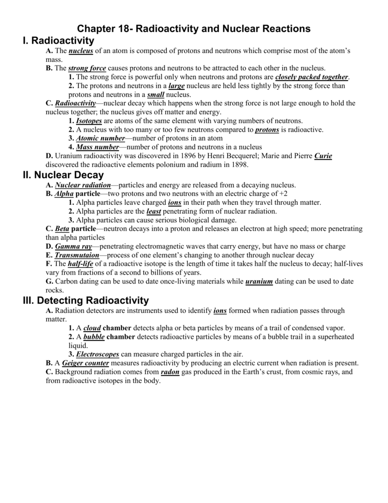 Chapter 18 Radioactivity And Nuclear Reactions With Nuclear Reactions Worksheet Answers