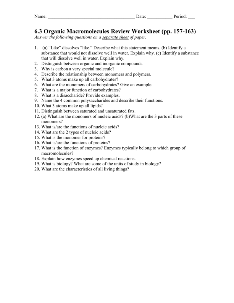 Chapter 2—Chemistry Of Life Review Worksheet Regarding Chapter 2 The Chemistry Of Life Worksheet Answers