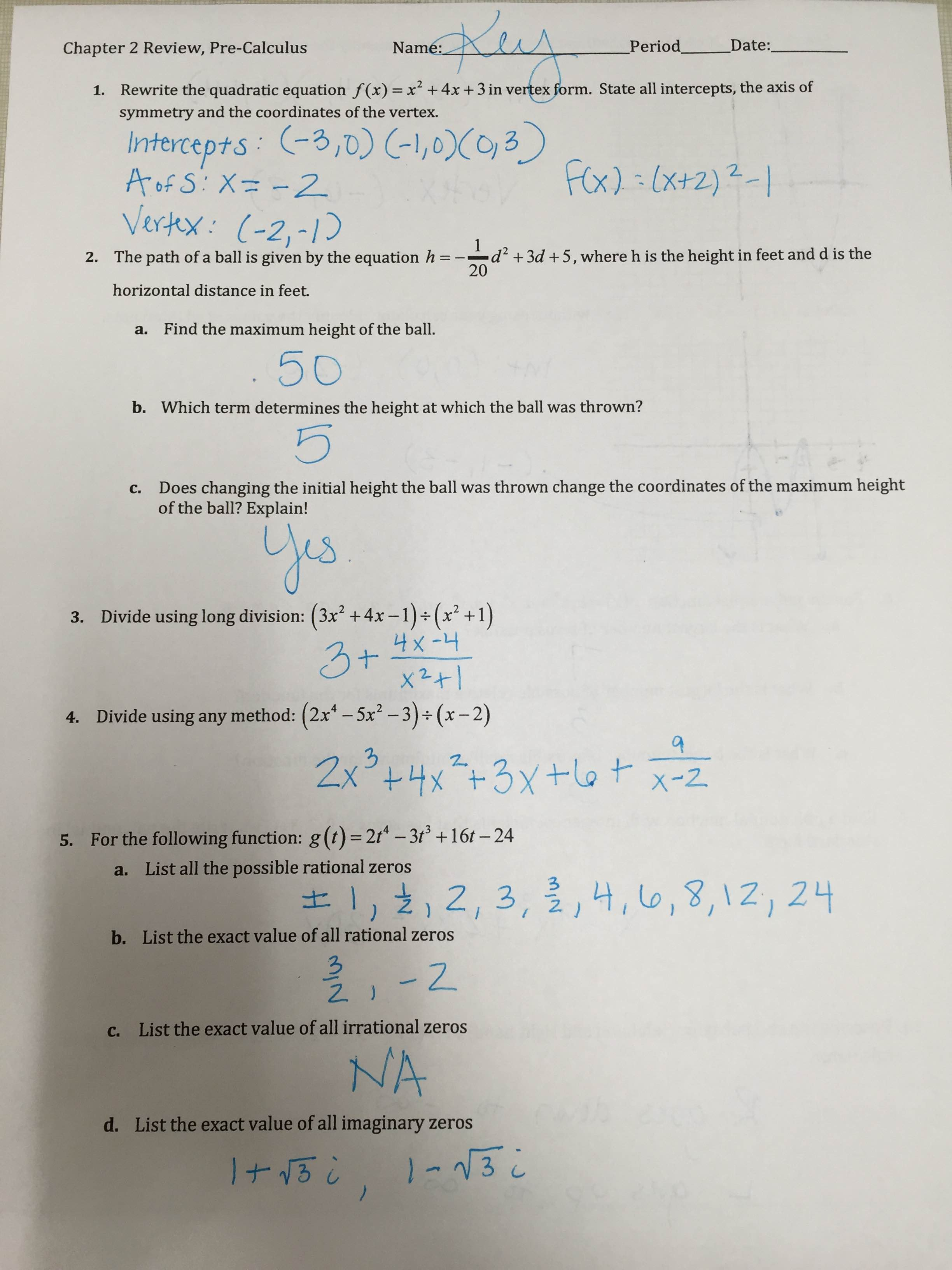 Chapter 2  Ms Kildea Throughout Algebra 2 Complex Numbers Worksheet Answers