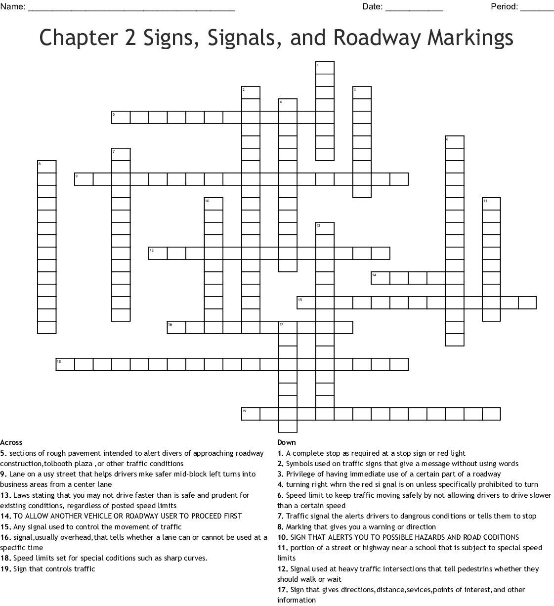 Chapter 2 Signs Signals And Roadway Markings Crossword  Wordmint And Chapter 2 Signs Signals And Roadway Markings Worksheet Answers