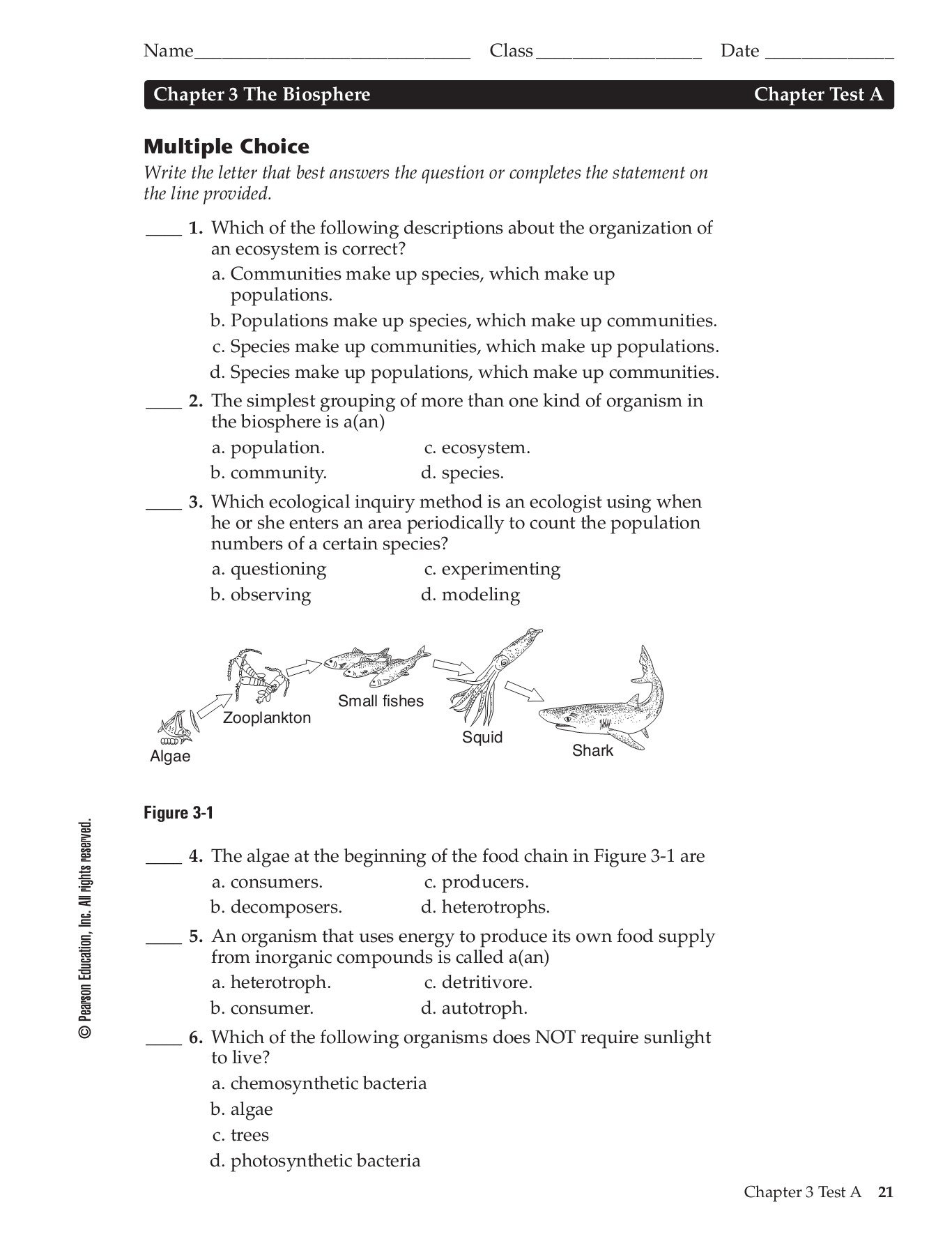 Chapter 3 The Biosphere Test A  Dibiasioscience For Chapter 6 Humans In The Biosphere Worksheet Answers