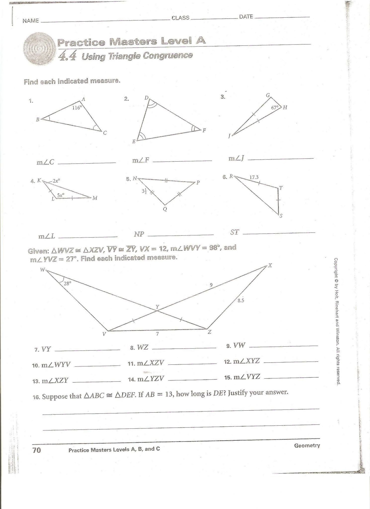 Chapter 4 Congruent Triangles Worksheet Answers  Briefencounters Pertaining To Chapter 4 Congruent Triangles Worksheet Answers