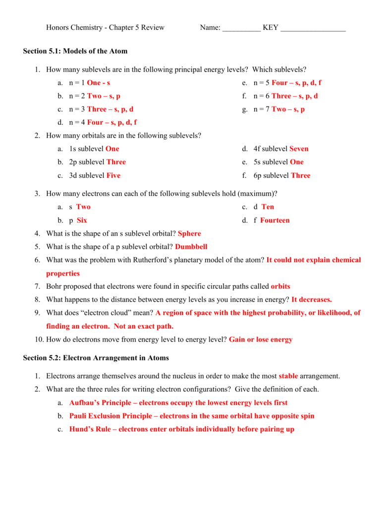 Chapter 5 Review Answers Regarding Electrons In Atoms Worksheet Answers