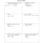 Chapter 5 – Trigonometric Identities Review Sheet Inside Review Trigonometry Worksheet