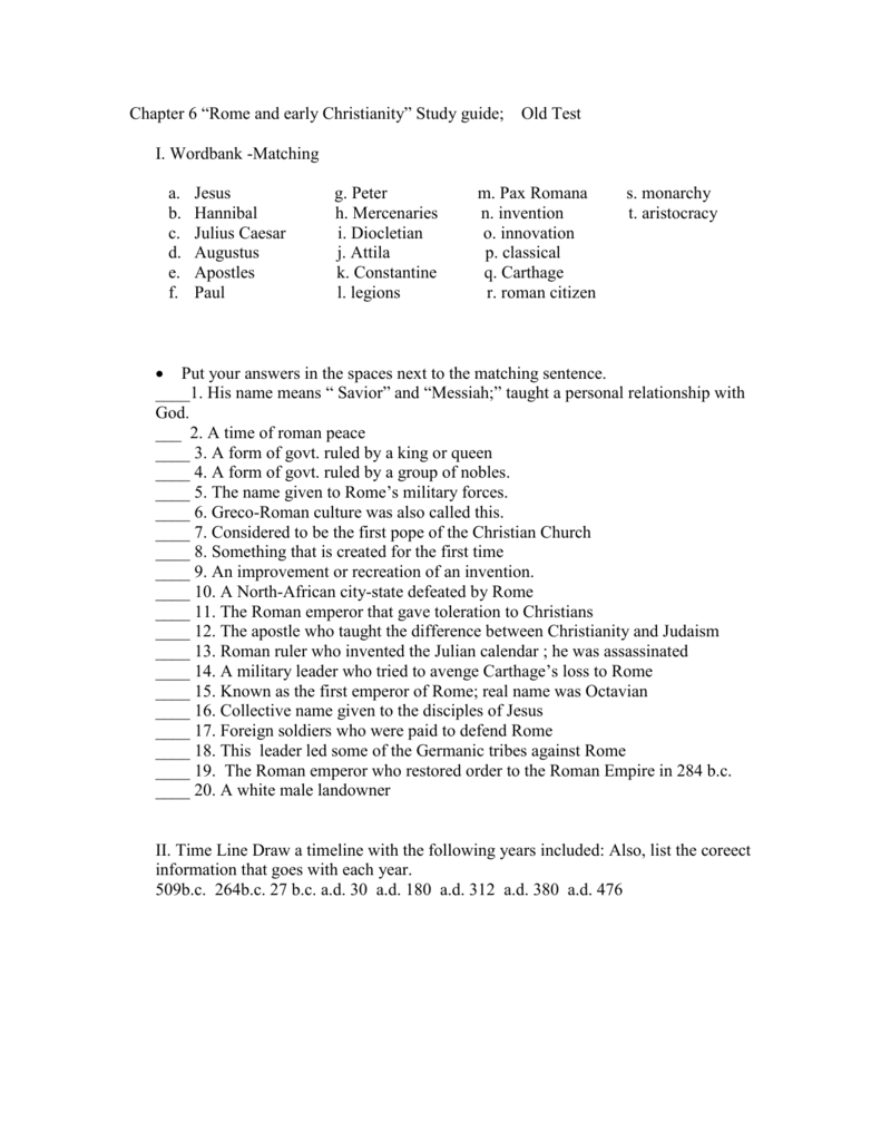 Chapter 6 Study Guide 20112012 Rome And Early Christianity Or Chapter 6 Ancient Rome And Early Christianity Worksheet Answers