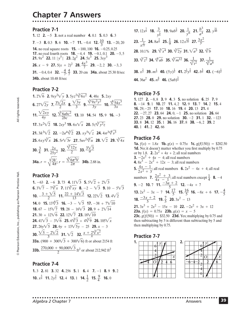 Chapter 7 Answers Practice 71 1 2 Within Algebra 2 Chapter 7 Review Worksheet Answers