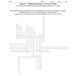 Chapter 7 Chemical Reactions Crossword Puzzle Also Types Of Chemical Reaction Worksheet Ch 7 Answers