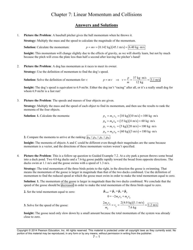Chapter 7 Linear Momentum And Collisions And Momentum And Collisions Worksheet Answer Key
