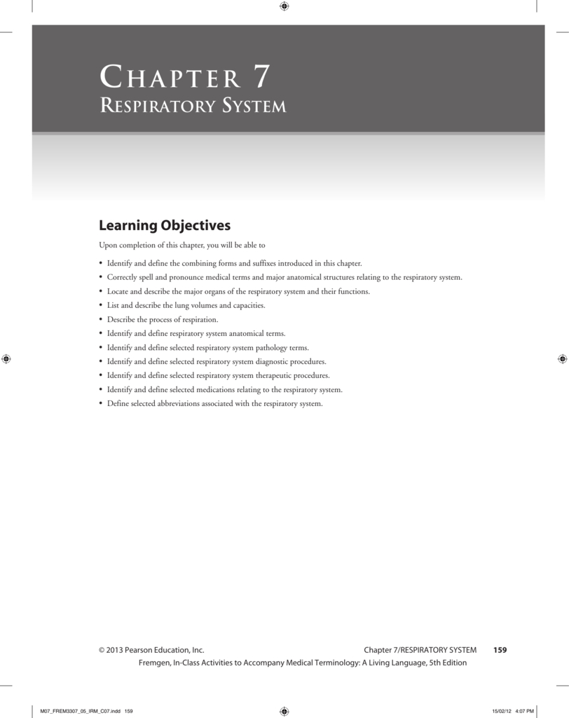 Chapter 7 Respiratory System Within Respiratory System Medical Terminology Worksheet