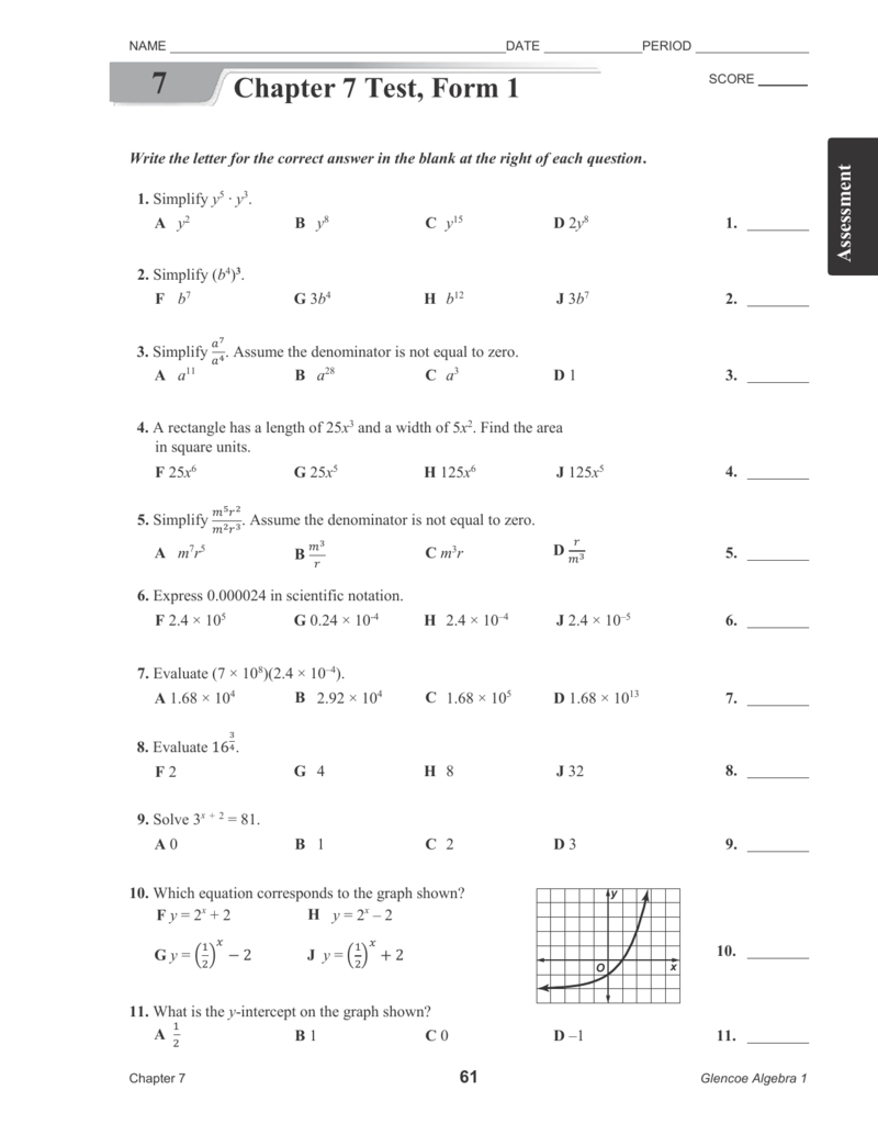 Chapter 7 Test Form 1 Intended For Glencoe Geometry Chapter 7 Worksheet Answers